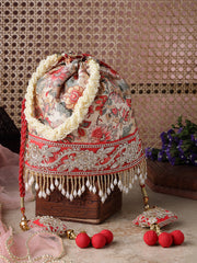 Anekaant Jashn Edit Beige Faux Silk Floral Printed Potli
