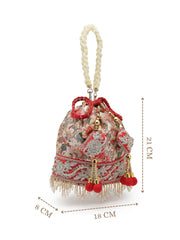 Anekaant Jashn Edit Beige Faux Silk Floral Printed Potli