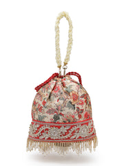 Anekaant Jashn Edit Beige Faux Silk Floral Printed Potli