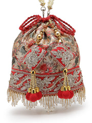 Anekaant Jashn Edit Beige Faux Silk Floral Printed Potli