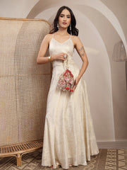 Anekaant Jashn Edit Beige Faux Silk Floral Printed Potli