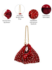 Noor Edit Deep Red Pearl Embellished Velvet Potli