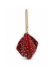 Noor Edit Deep Red Pearl Embellished Velvet Potli