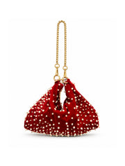 Noor Edit Deep Red Pearl Embellished Velvet Potli