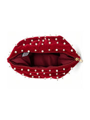 Noor Edit Deep Red Pearl Embellished Velvet Potli