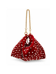 Noor Edit Deep Red Pearl Embellished Velvet Potli