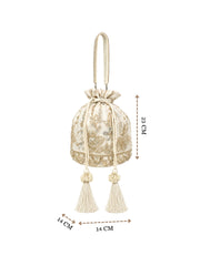 Jashn Edit Off White & Gold Floral Embellished Faux Silk Potli
