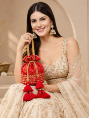 Jashn Edit Red & Gold Floral Embroidered Brocade Potli