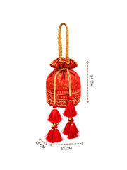 Jashn Edit Red & Gold Floral Embroidered Brocade Potli