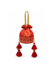 Jashn Edit Red & Gold Floral Embroidered Brocade Potli