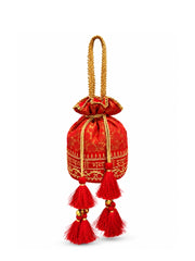 Jashn Edit Red & Gold Floral Embroidered Brocade Potli