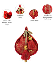 Jashn Edit Red & Gold Floral Embroidered Brocade Potli