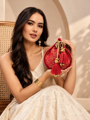 Jashn Edit Red & Gold Floral Embroidered Brocade Potli