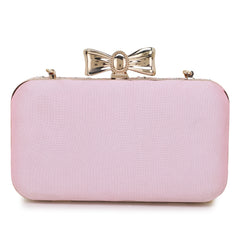 Adorn Baby Pink & White Embellished Faux Silk Clutch