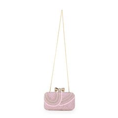 Adorn Baby Pink & White Embellished Faux Silk Clutch