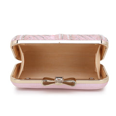 Adorn Baby Pink & White Embellished Faux Silk Clutch
