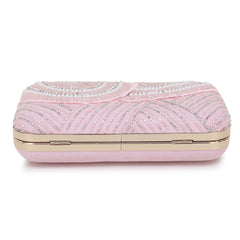 Adorn Baby Pink & White Embellished Faux Silk Clutch