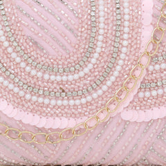Adorn Baby Pink & White Embellished Faux Silk Clutch