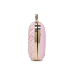 Adorn Baby Pink & White Embellished Faux Silk Clutch