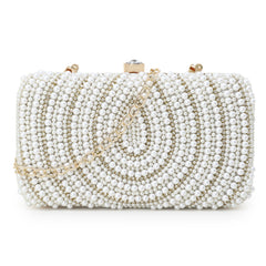 Adorn Faux Silk Embellished Pearl Work Box Clutch