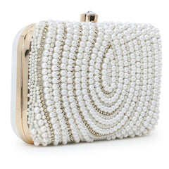 Adorn Faux Silk Embellished Pearl Work Box Clutch