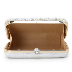 Adorn Faux Silk Embellished Pearl Work Box Clutch