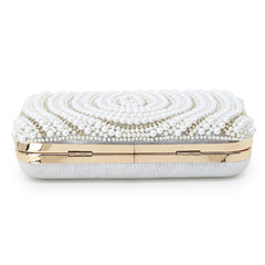 Adorn Faux Silk Embellished Pearl Work Box Clutch