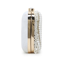 Adorn Faux Silk Embellished Pearl Work Box Clutch