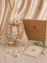 Dangle Pearl Embellished  Potli with signature gift box | Luxury Wedding Keepsake Gift Bags