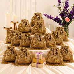 Dangle Striped Embellished Wedding Favor Potli Set of 10 | Haldi Ceremony Gift Bags
