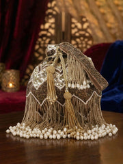 Dangle Chevron Embellished Faux Silk Potli