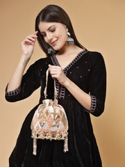 Dangle Diamond Embellished Faux Silk Potli