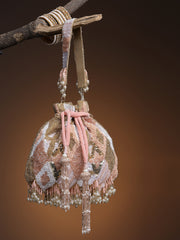 Dangle Diamond Embellished Faux Silk Potli