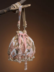 Dangle Diamond Embellished Faux Silk Potli