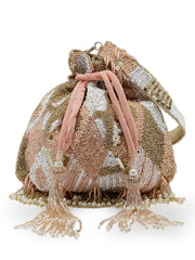 Dangle Diamond Embellished Faux Silk Potli