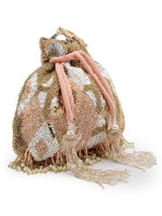 Dangle Diamond Embellished Faux Silk Potli