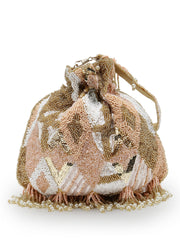 Dangle Diamond Embellished Faux Silk Potli