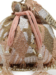 Dangle Diamond Embellished Faux Silk Potli