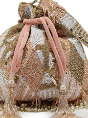 Dangle Diamond Embellished Faux Silk Potli