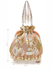 Dangle Diamond Embellished Faux Silk Potli