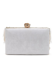Feather Stone Work Embellished Velvet Box Clutch