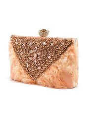 Feather Stone Work Embellished Velvet Box Clutch