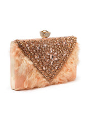 Feather Stone Work Embellished Velvet Box Clutch