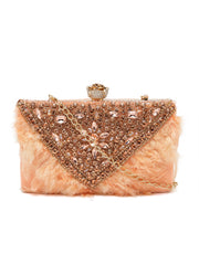 Feather Stone Work Embellished Velvet Box Clutch