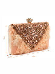 Feather Stone Work Embellished Velvet Box Clutch
