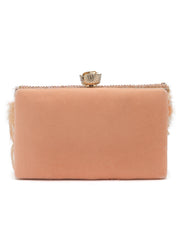 Feather Stone Work Embellished Velvet Box Clutch