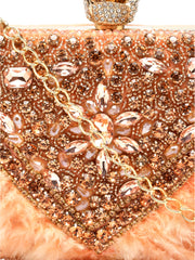 Feather Stone Work Embellished Velvet Box Clutch