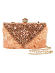 Feather Stone Work Embellished Velvet Box Clutch