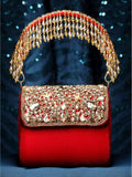 Coffer Stone Work Embellished Velvet Purse Clutch