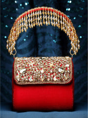 Coffer Stone Work Embellished Velvet Purse Clutch